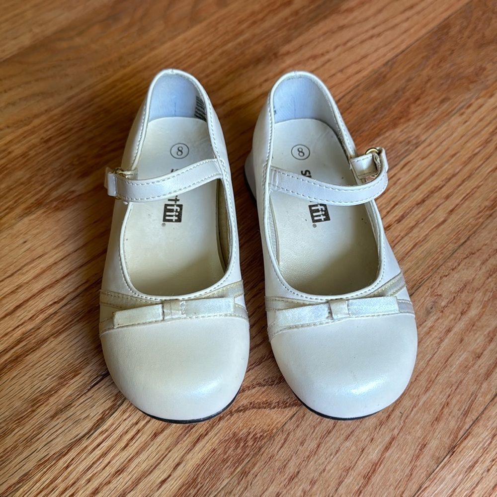 Girls Dress Shoes Wedding Flower Girl Heels Sz 8 Smart Fit Off White Cream